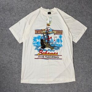Vintage Windswept Bahamas 500th Anniversary T-Shirt XXL Cream Graphic Tee 1992